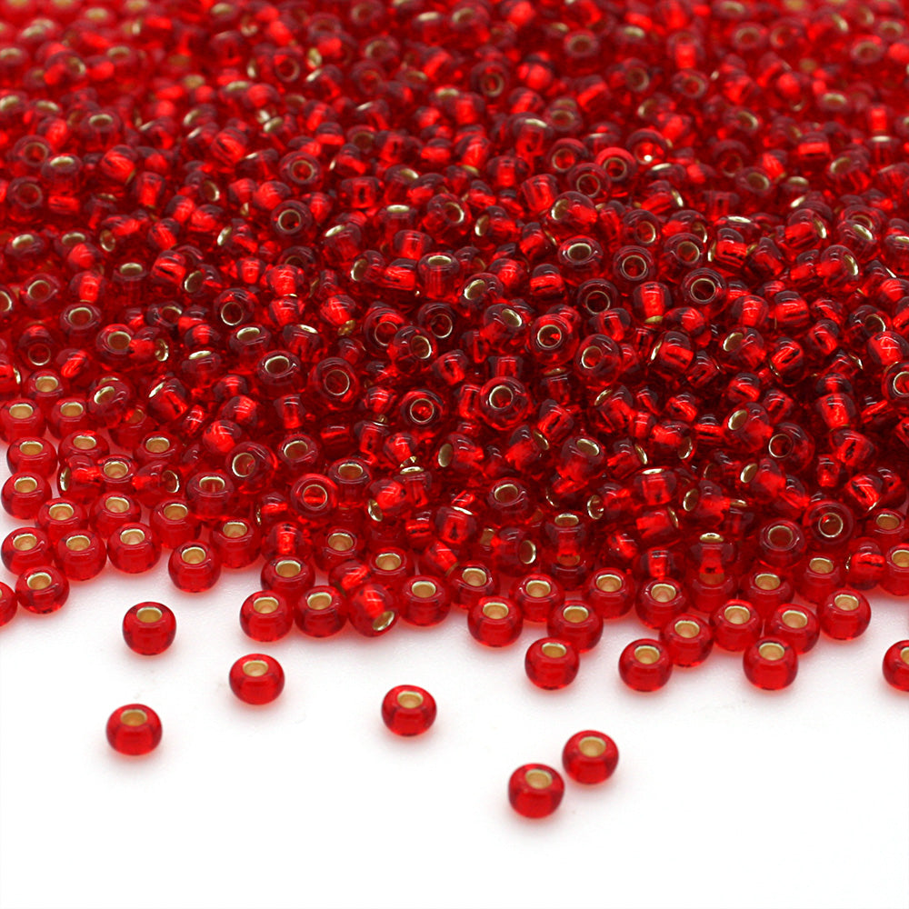 Silver Lined Czech Ruby Glass Rocaille/Seed 8/0-Pack of 100g