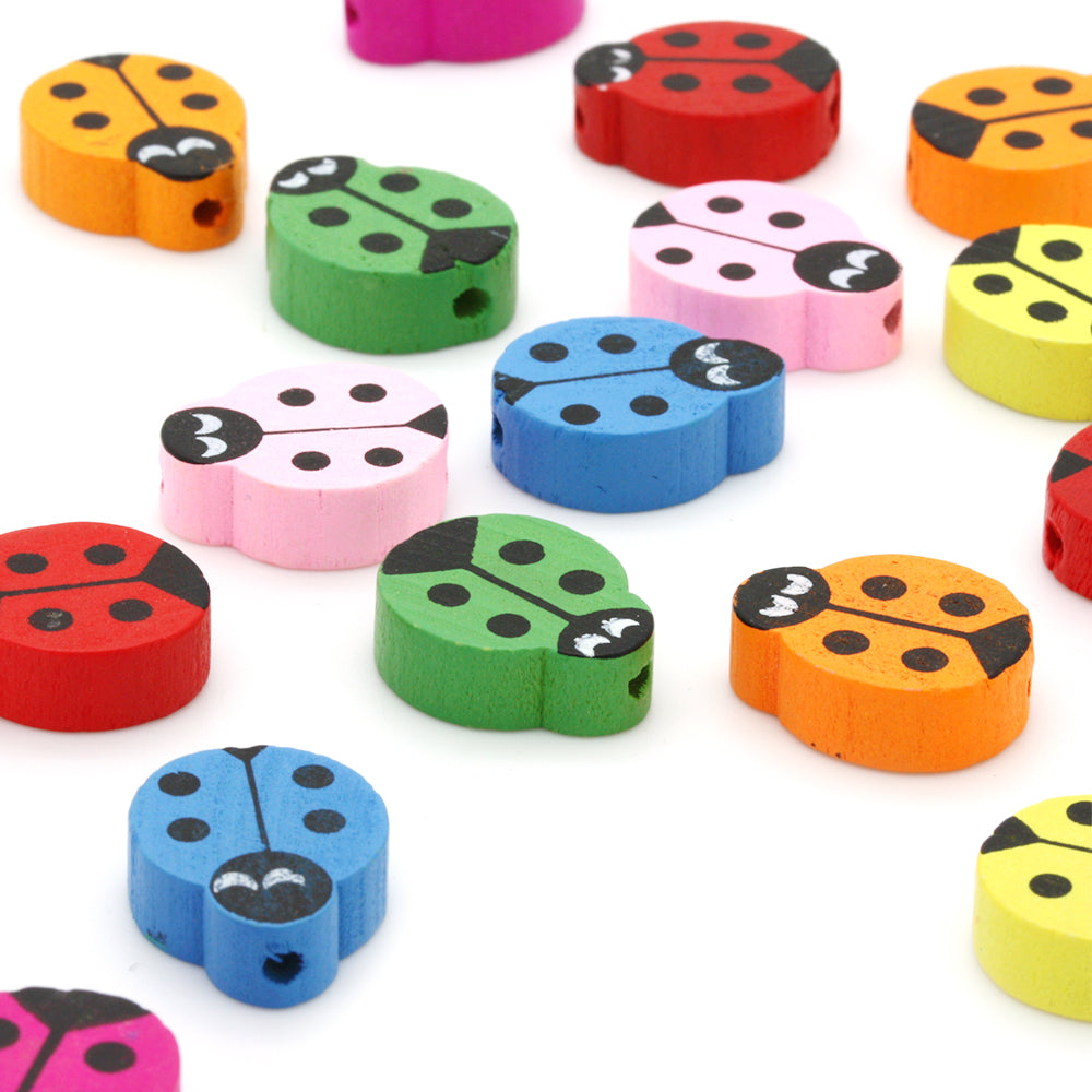 Wooden Ladybird Mix 18x15x6mm - Pack of 50